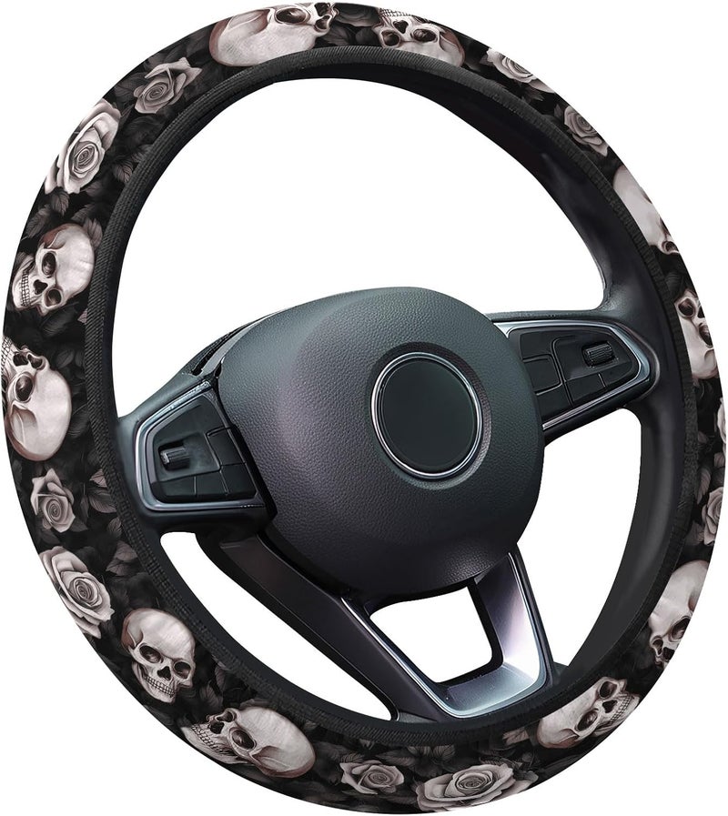 GENANY Rose Skull Steering Wheel Cover, Non Slip Polyester Car Wheel Protector for Car SUV Truck, Universal 15 Inch - Image 1