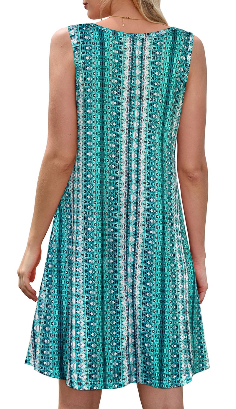 elescat Women Sun Dresses for Summer Tee Shirt Sleeveless Club Plus Sized Tank Sundresses(Green Vertical Stripe,XL) - Image 5