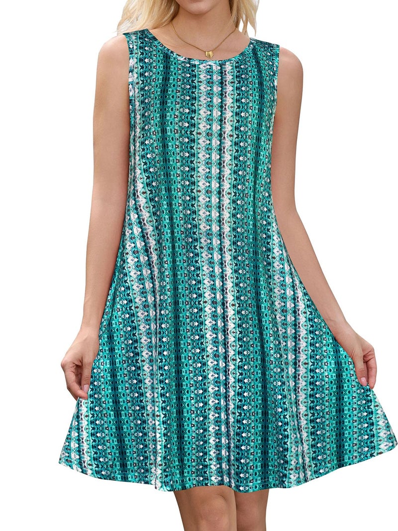 elescat Women Sun Dresses for Summer Tee Shirt Sleeveless Club Plus Sized Tank Sundresses(Green Vertical Stripe,XL) - Image 4