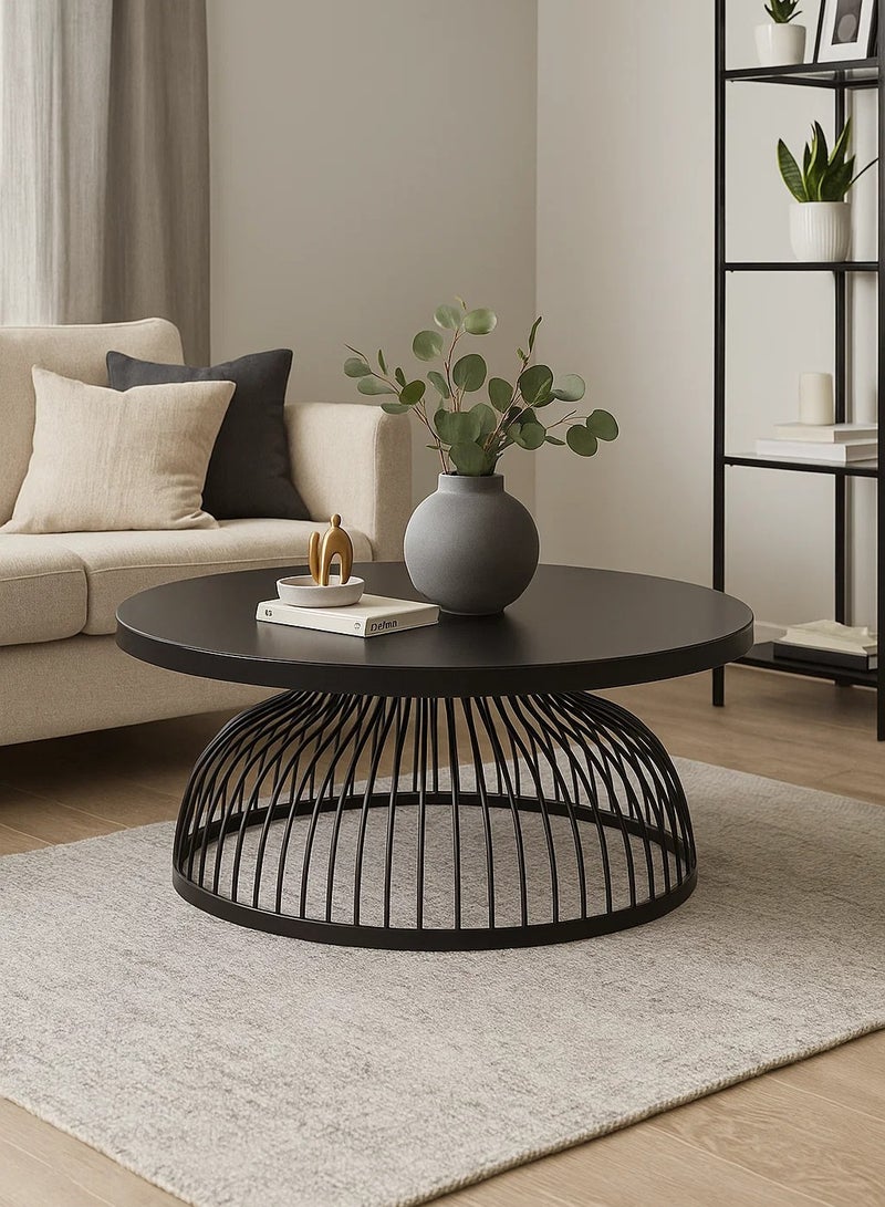 لوفت "كوشي، طاولة قهوة، دائرية، قطر 90 × ارتفاع 37.3 سم، زجاج دخاني مع إطار من الحديد - 166638" - Image 1