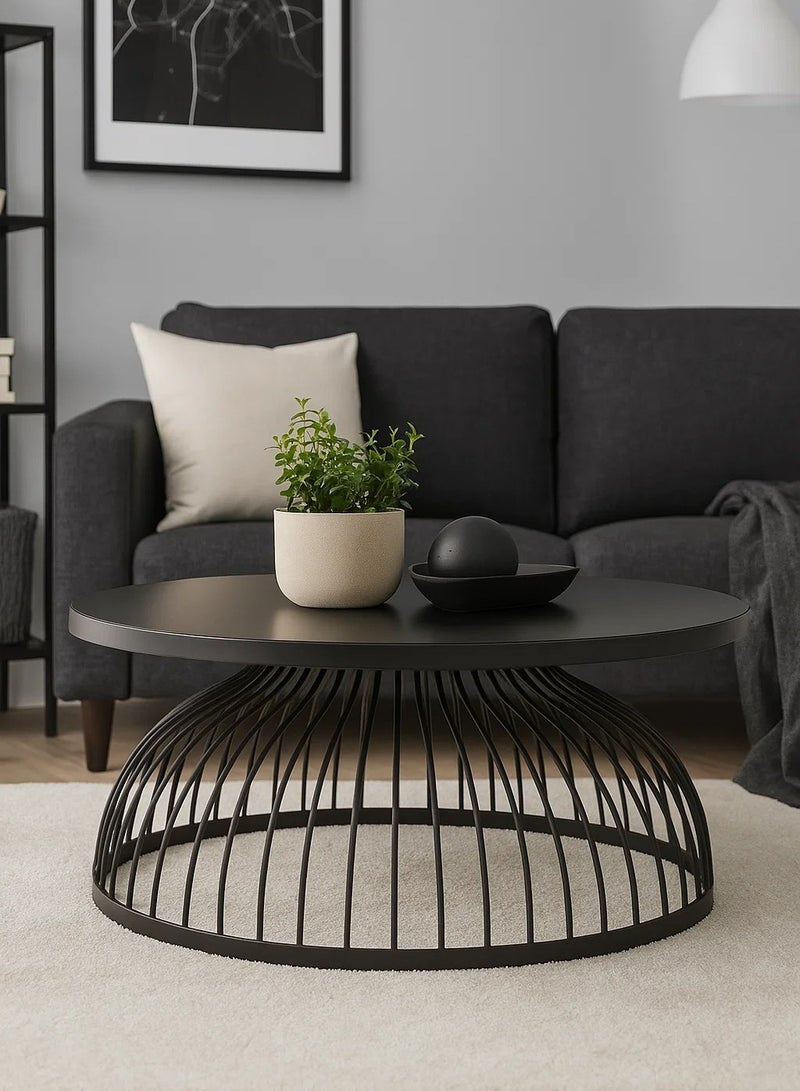 لوفت "كوشي، طاولة قهوة، دائرية، قطر 90 × ارتفاع 37.3 سم، زجاج دخاني مع إطار من الحديد - 166638" - Image 5