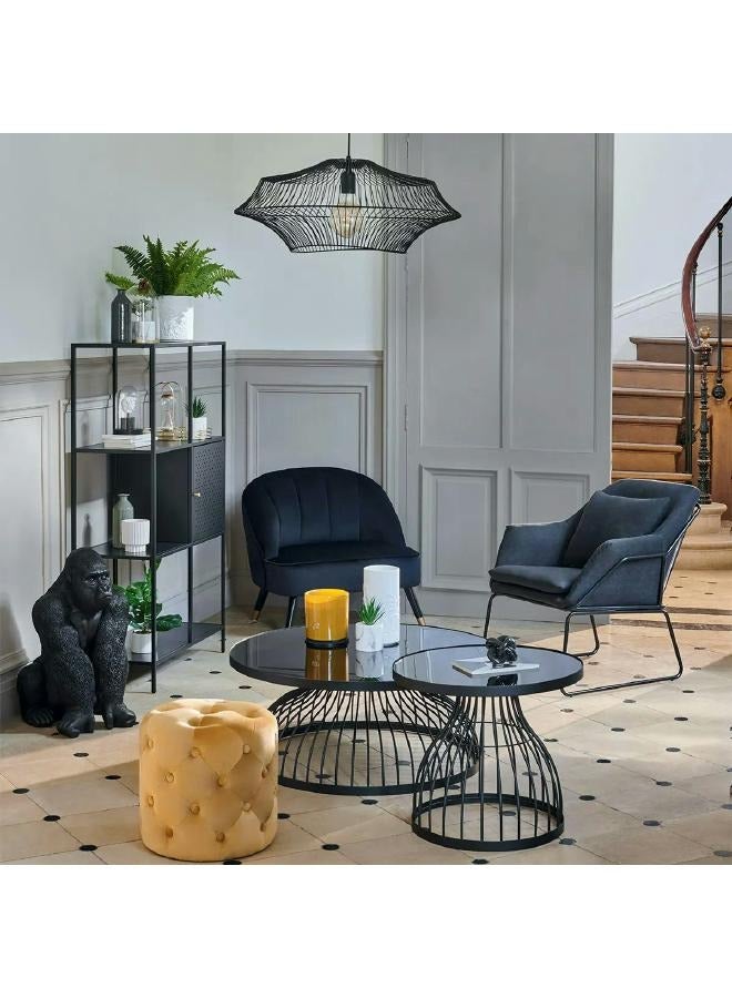 لوفت "كوشي، طاولة قهوة، دائرية، قطر 90 × ارتفاع 37.3 سم، زجاج دخاني مع إطار من الحديد - 166638" - Image 2