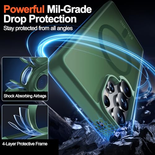 MOZOTER for Samsung Galaxy S25 Ultra Case with Magnetic,[Compatible with MagSafe][12Ft Military Dropproof][2*Screen Protector] Translucent Anti-Slip Back Slim Shockproof Case for S25 Ultra-Green - Image 5
