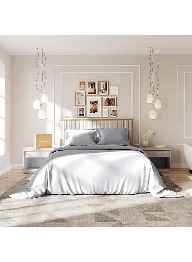 RocketLinen Light Grey Duvet Cover with 2 Pillow Shams – 400 Thread Count, Button Closure, Corner Ties, Pure Cotton, Sateen Weave – Duvet Cover/Quilt Cover Bedding Set (Queen) - Image 1