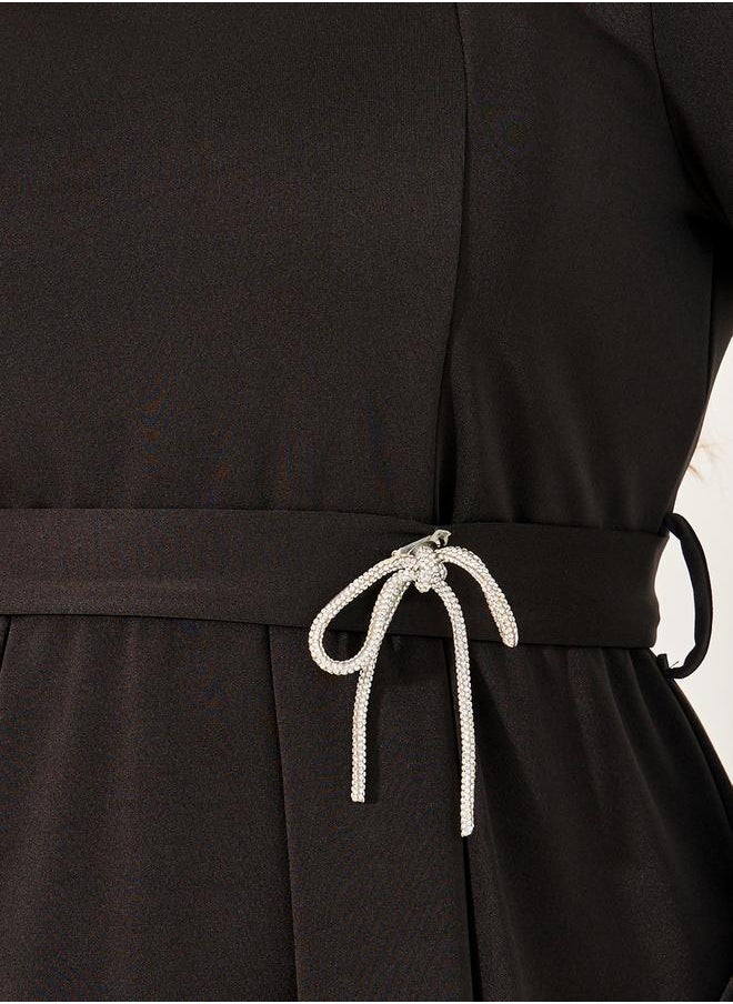 Styli - Plus Size Embellished Bow Detail Pleated A-Line Midi Dress - Image 1