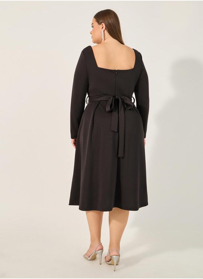 Styli - Plus Size Embellished Bow Detail Pleated A-Line Midi Dress - Image 1