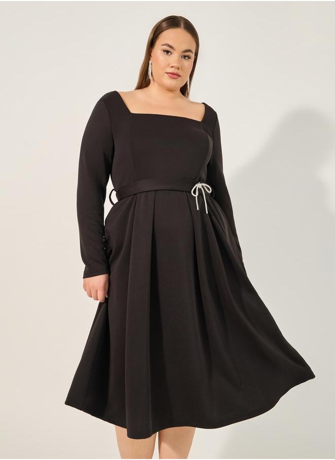 Styli - Plus Size Embellished Bow Detail Pleated A-Line Midi Dress - Image 1