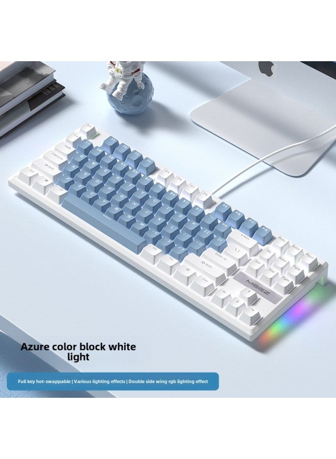 87 Mechanical Keyboard Mouse Suit Wired Green Axis Girls' E-sports Game Computer Office Full Key Hot Plug-Colour:Blue Axis - Azure  Wired Version - Official Standard  - Image 1