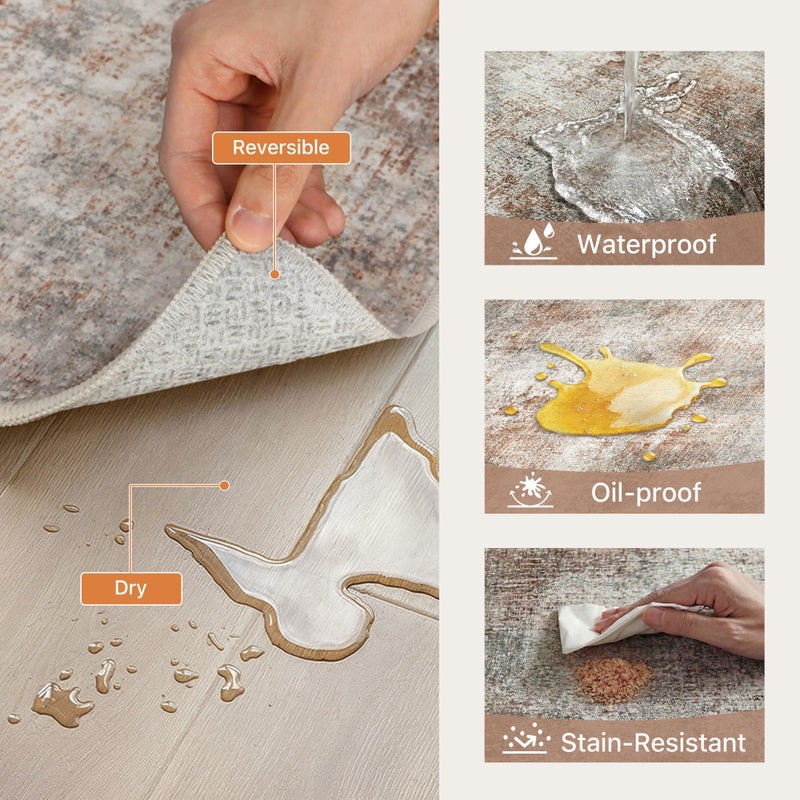 GENIMO Kitchen Rugs Sets of 3 Non Slip Washable Kitchen Mats for Floor, Waterproof Abstract Kitchen Runner Rug, Floor Mat Carpet for Hallway, Laundry, Sink, Entryway, Bathroom, Clay - Image 4