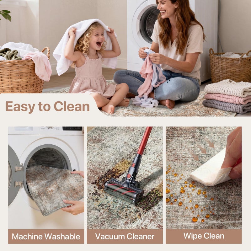 GENIMO Kitchen Rugs Sets of 3 Non Slip Washable Kitchen Mats for Floor, Waterproof Abstract Kitchen Runner Rug, Floor Mat Carpet for Hallway, Laundry, Sink, Entryway, Bathroom, Clay - Image 3