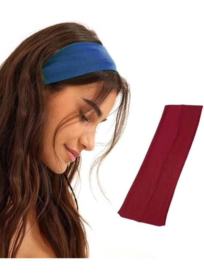 عصابات رأس مطاطية عادية، عصابات شعر مرنة للنساء، عصابات رأس غير قابلة للانزلاق، قماش قطني ناعم مثالي للاستخدام اليومي. (بورجوندي) - Image 1