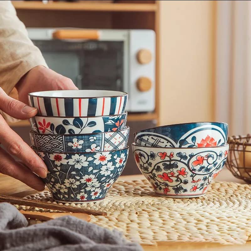 DANSR DANSR Ceramic Rice Bowl Household Flower Pattern Soup Bowls Porcelain Cereal Bowl 5 Inch Deep Japanese Bowls For Serving Salad Ramen Noodle Microwave And Dishwasher Safe 2 200 ML  - Image 5