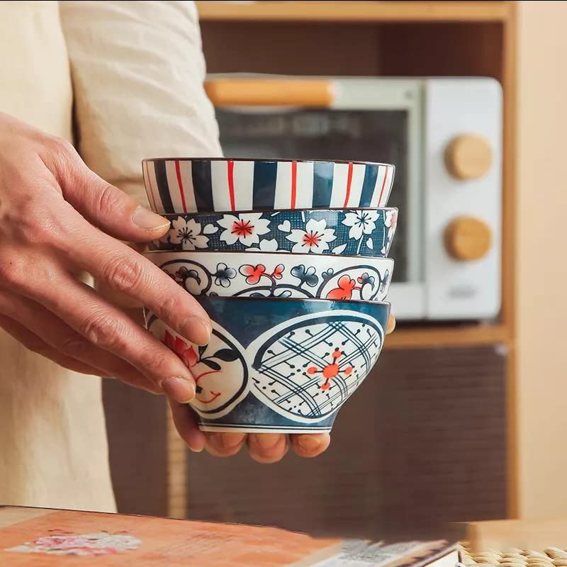 DANSR DANSR Ceramic Rice Bowl Household Flower Pattern Soup Bowls Porcelain Cereal Bowl 5 Inch Deep Japanese Bowls For Serving Salad Ramen Noodle Microwave And Dishwasher Safe 2 200 ML  - Image 4
