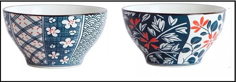 DANSR DANSR Ceramic Rice Bowl Household Flower Pattern Soup Bowls Porcelain Cereal Bowl 5 Inch Deep Japanese Bowls For Serving Salad Ramen Noodle Microwave And Dishwasher Safe 2 200 ML  - Image 1
