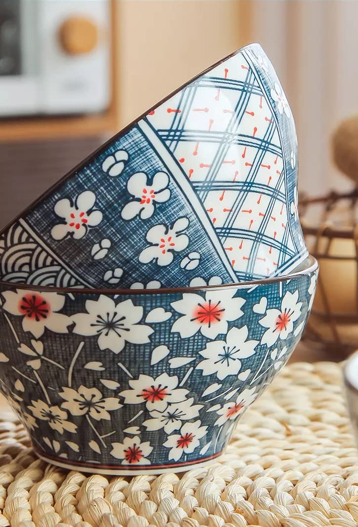 DANSR DANSR Ceramic Rice Bowl Household Flower Pattern Soup Bowls Porcelain Cereal Bowl 5 Inch Deep Japanese Bowls For Serving Salad Ramen Noodle Microwave And Dishwasher Safe 2 200 ML  - Image 3