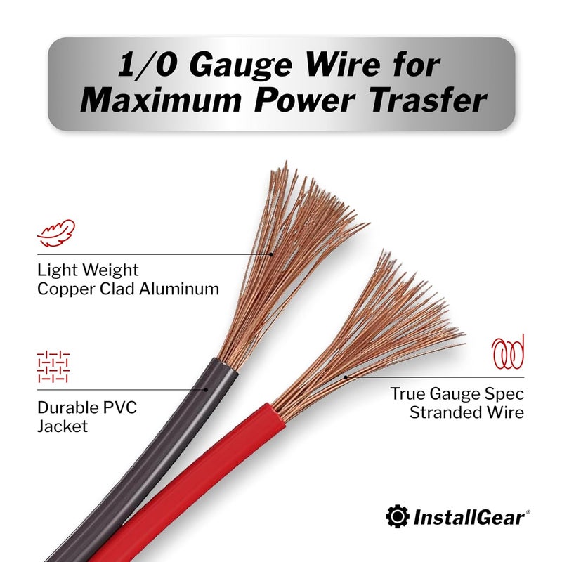 InstallGear 1/0 Gauge Wire (50ft) Copper Clad Aluminum CCA - Battery Cables, Car Amplifier Power and Ground Wire - Automotive, Car Audio Speaker Stereo, RV Trailer, Welding Cable, Primary Wiring - Image 2