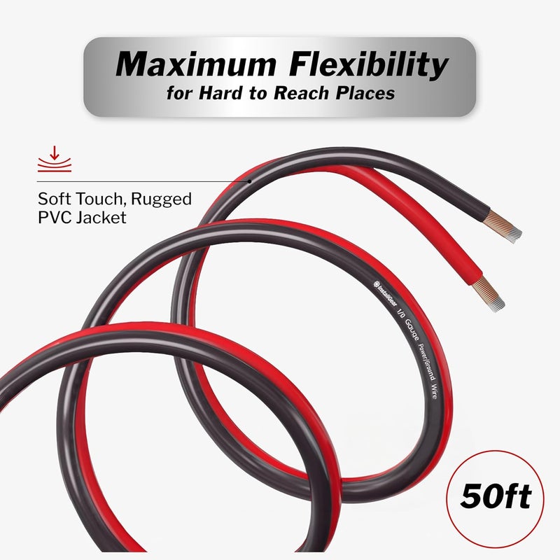 InstallGear 1/0 Gauge Wire (50ft) Copper Clad Aluminum CCA - Battery Cables, Car Amplifier Power and Ground Wire - Automotive, Car Audio Speaker Stereo, RV Trailer, Welding Cable, Primary Wiring - Image 5