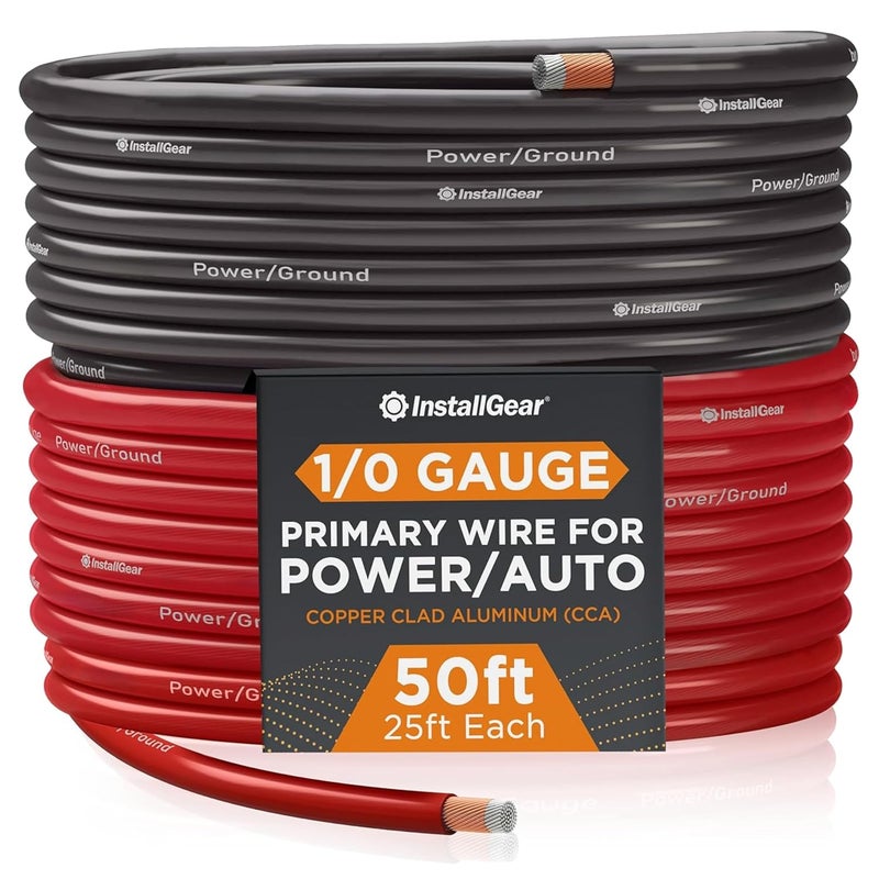 InstallGear 1/0 Gauge Wire (50ft) Copper Clad Aluminum CCA - Battery Cables, Car Amplifier Power and Ground Wire - Automotive, Car Audio Speaker Stereo, RV Trailer, Welding Cable, Primary Wiring - Image 1