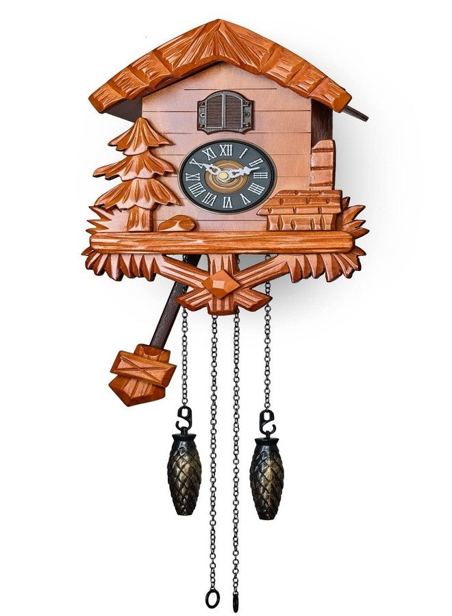 TIMEGEAR Wooden Cuckoo Clock with Night Mode, Swinging Pendulum and Quartz Movement (Cherry) - Image 1