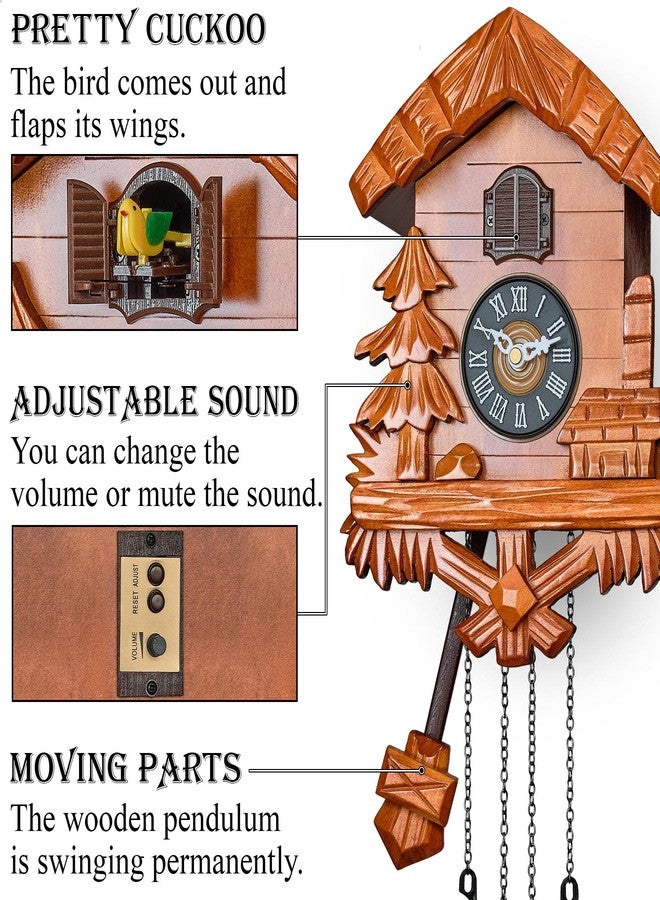 TIMEGEAR Wooden Cuckoo Clock with Night Mode, Swinging Pendulum and Quartz Movement (Cherry) - Image 3