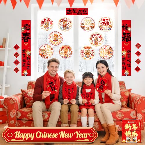 kokolap 48 PCS Chinese New Year Decorations Set 2026 Lunar New Year Party Supplies for Living Room The Year of Horse Static Cling Red Envelopes Spring Festival Couplets Kit Chunlian Paper Hanging Ornaments - Image 4