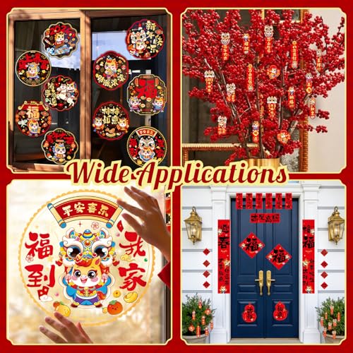 kokolap 48 PCS Chinese New Year Decorations Set 2026 Lunar New Year Party Supplies for Living Room The Year of Horse Static Cling Red Envelopes Spring Festival Couplets Kit Chunlian Paper Hanging Ornaments - Image 5