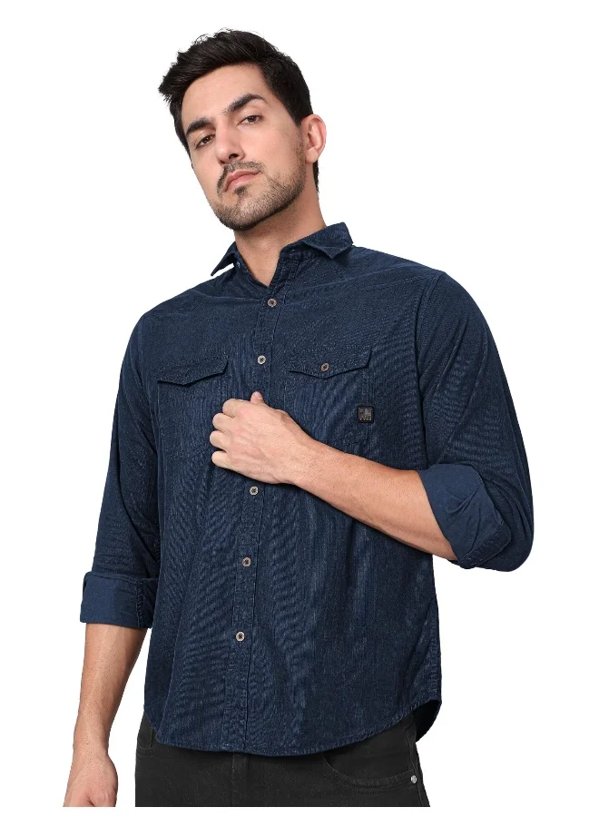 Beyoung Dark Blue  Casual Shirt for Men