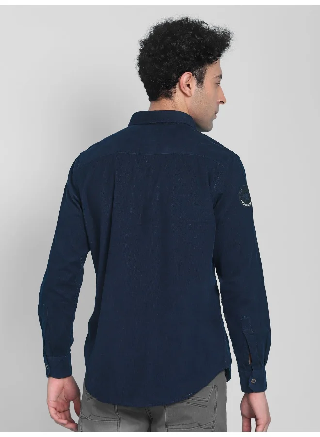Beyoung Dark Blue  Casual Shirt for Men
