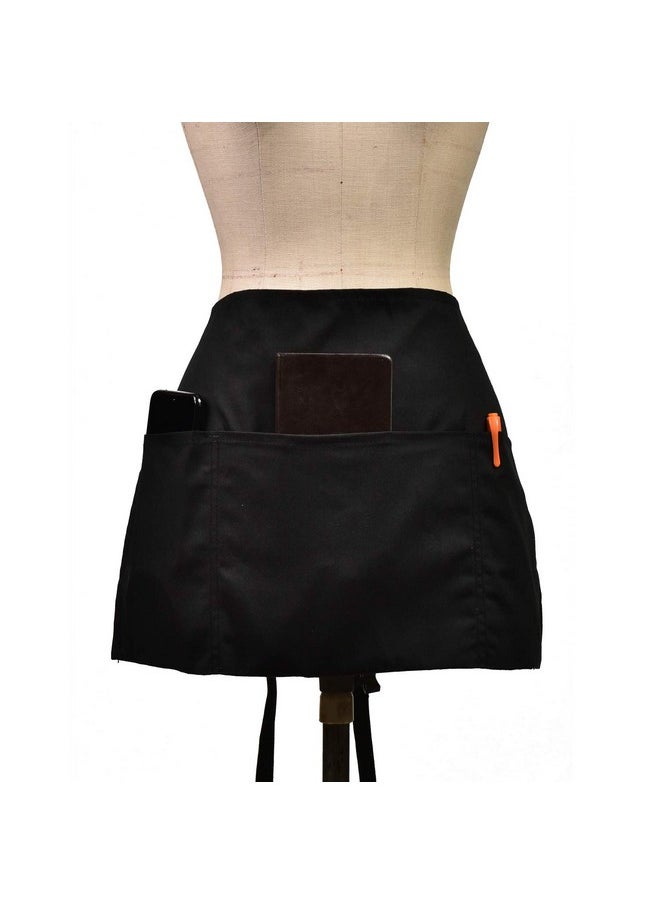 menesia menesia Waitress Apron with 3 Pockets,Black Waist Server Aprons,Waiter Half Apron for Women,Serving Apron(Black)  - Image 2