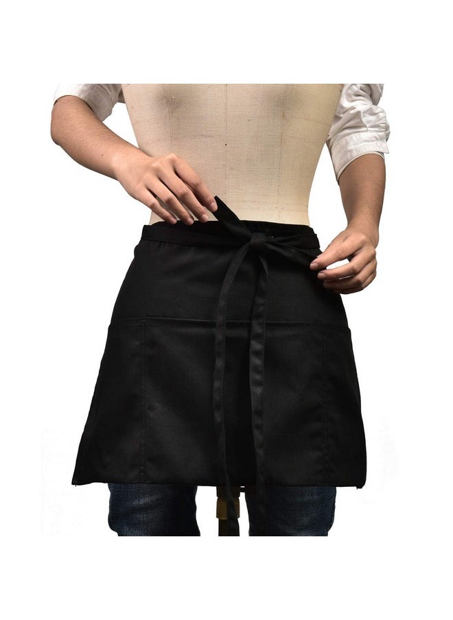 menesia menesia Waitress Apron with 3 Pockets,Black Waist Server Aprons,Waiter Half Apron for Women,Serving Apron(Black)  - Image 3