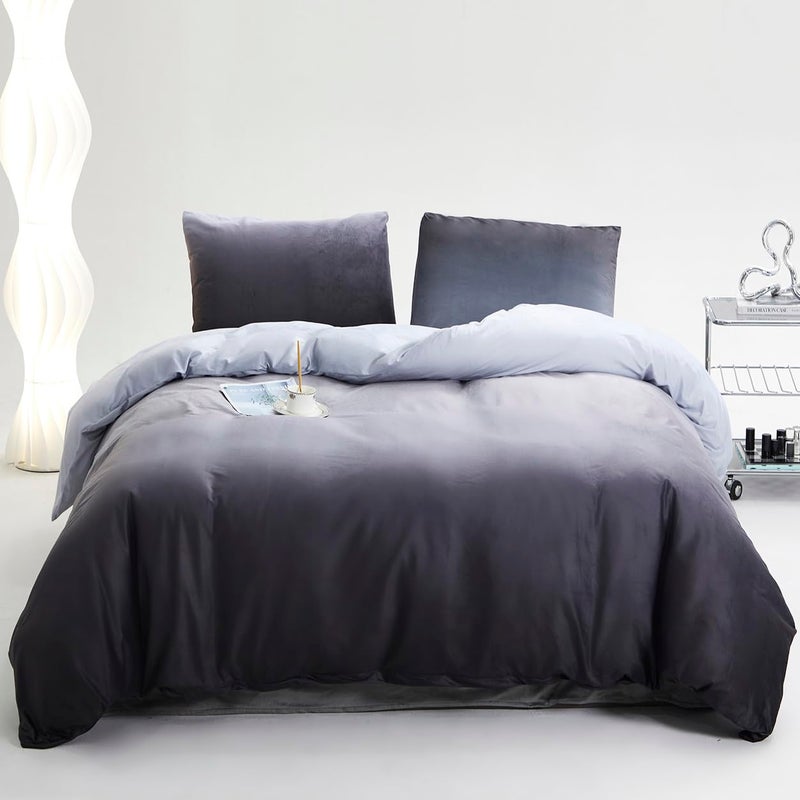 Karever Gray White Lradient Comforter Set King Gray Velvet Bedding Comporter Modern White White and Deep Ray Soft Soft Farmhouse Flannel Comfort - Image 1