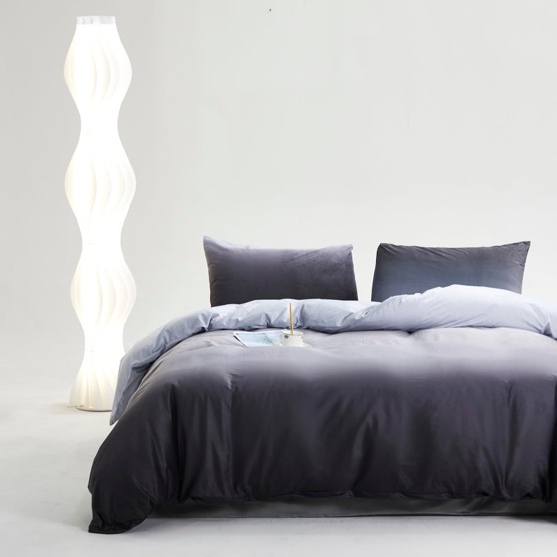 Karever Gray White Lradient Comforter Set King Gray Velvet Bedding Comporter Modern White White and Deep Ray Soft Soft Farmhouse Flannel Comfort - Image 2