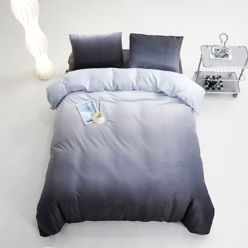 Karever Gray White Lradient Comforter Set King Gray Velvet Bedding Comporter Modern White White and Deep Ray Soft Soft Farmhouse Flannel Comfort - Image 3