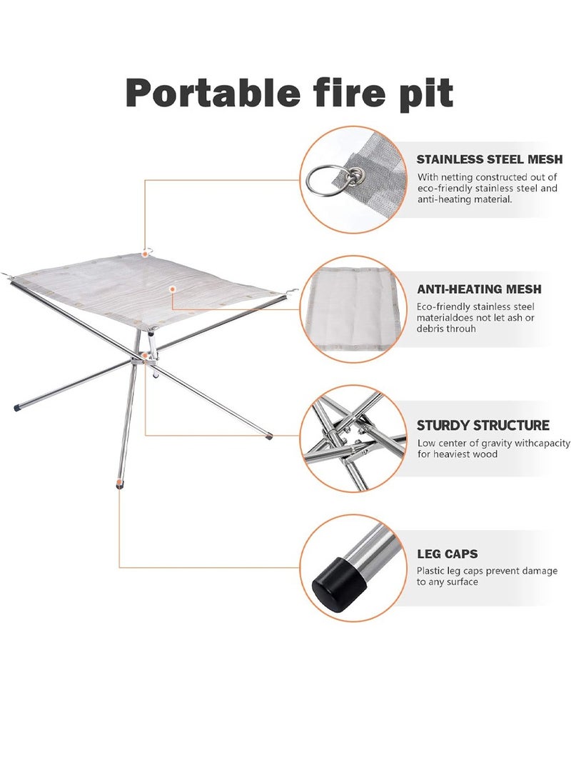 Outdoor - Camping Fire Pit Collapsible Fire Pits Fireplace Outdoor Space Saving and Portable Stainless Steel Mesh Fire Pits Burner for Wood Burning, Campfire, BBQ, Excellent for Trips - Image 1