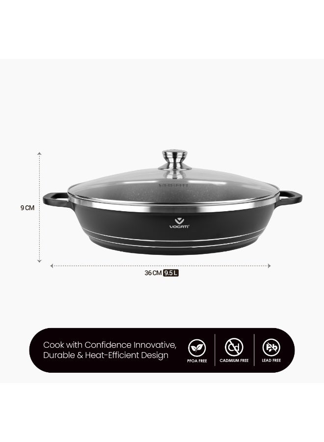 VOGATI CLASSIC SINGLE SERIES 36CM SHALLOW CASSEROLE TITANIUM GRANITE COATING NON STICK WITH GLASS LID-COOKWARE -PAN- (100% PFOA FREE) (9.5 Litres) - Image 2