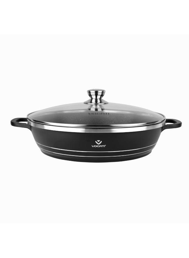 VOGATI CLASSIC SINGLE SERIES 36CM SHALLOW CASSEROLE TITANIUM GRANITE COATING NON STICK WITH GLASS LID-COOKWARE -PAN- (100% PFOA FREE) (9.5 Litres) - Image 1