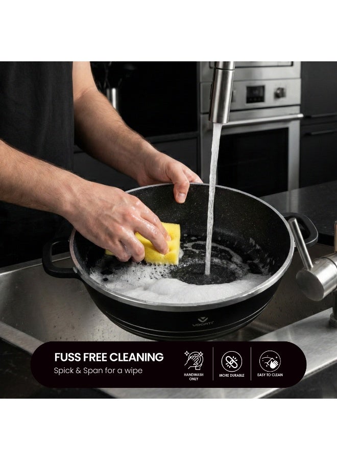 VOGATI CLASSIC SINGLE SERIES 36CM SHALLOW CASSEROLE TITANIUM GRANITE COATING NON STICK WITH GLASS LID-COOKWARE -PAN- (100% PFOA FREE) (9.5 Litres) - Image 4