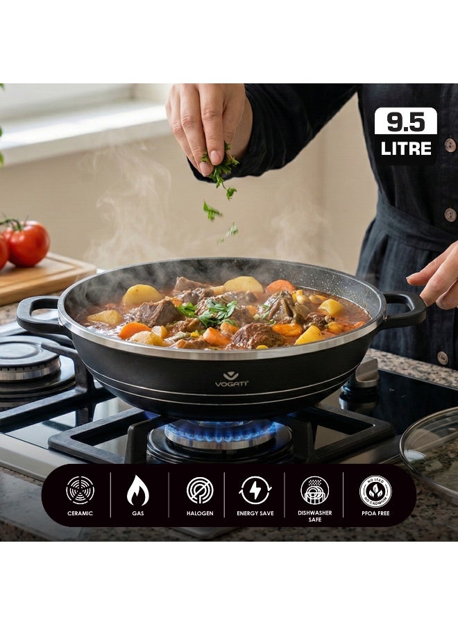 VOGATI CLASSIC SINGLE SERIES 36CM SHALLOW CASSEROLE TITANIUM GRANITE COATING NON STICK WITH GLASS LID-COOKWARE -PAN- (100% PFOA FREE) (9.5 Litres) - Image 3