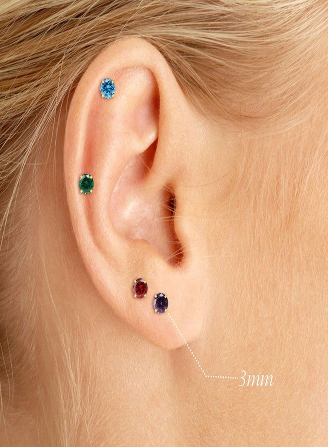 VDKIDKT Flat Back Birthstone Stud Earrings for Women Girls, 3mm Tiny CZ Flat Back Stud Earrings, Screw Back Tiny Earrings Studs, Cartilage/Tragus/Second Hole Earrings (Gold, 3.Mar-Aquamarine) - Image 3