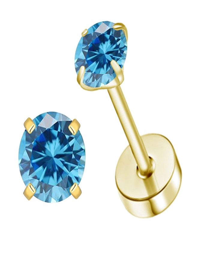 VDKIDKT Flat Back Birthstone Stud Earrings for Women Girls, 3mm Tiny CZ Flat Back Stud Earrings, Screw Back Tiny Earrings Studs, Cartilage/Tragus/Second Hole Earrings (Gold, 3.Mar-Aquamarine) - Image 1