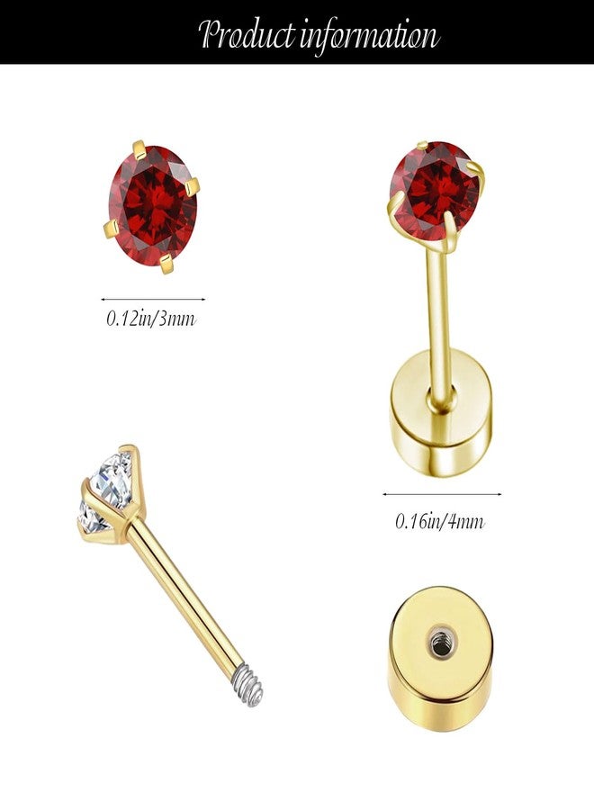 VDKIDKT Flat Back Birthstone Stud Earrings for Women Girls, 3mm Tiny CZ Flat Back Stud Earrings, Screw Back Tiny Earrings Studs, Cartilage/Tragus/Second Hole Earrings (Gold, 3.Mar-Aquamarine) - Image 5