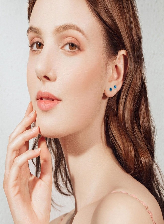 VDKIDKT Flat Back Birthstone Stud Earrings for Women Girls, 3mm Tiny CZ Flat Back Stud Earrings, Screw Back Tiny Earrings Studs, Cartilage/Tragus/Second Hole Earrings (Gold, 3.Mar-Aquamarine) - Image 4