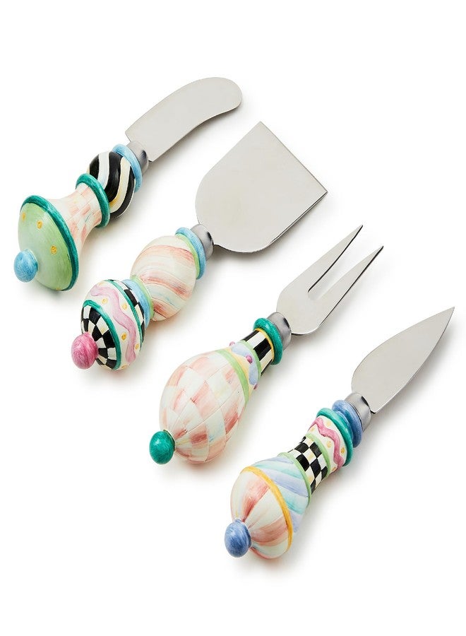 mackenzie childs MACKENZIE-CHILDS Set of 4 Cheese Spreader Set, Stainless-Steel Butter Spreaders, Rosy Meadow - Image 1
