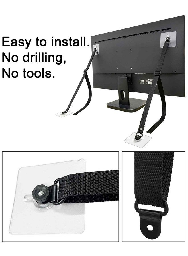 xicveiuz 4 Pcs Adjustable TV Safety Straps, No-Drill TV Anchor for Baby Proofing, Prevent Furniture Falling and Anti Tip, TV Straps Safety for Flat Screens, Adhesive Cabinet to Wall Straps - Image 3