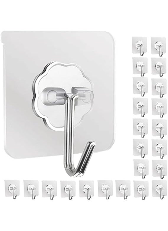 HK APPLIANCE HK APPLIANCE Adhesive Screw Hooks for Wall Without Drilling Adhesive Screw Hooks for Wall Heavy Duty Strong Nail Free Hanging Kitchen Accessories Items Stainless Steel 15 Pcs  - Image 1