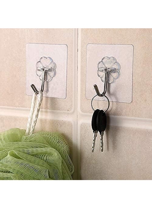 HK APPLIANCE HK APPLIANCE Adhesive Screw Hooks for Wall Without Drilling Adhesive Screw Hooks for Wall Heavy Duty Strong Nail Free Hanging Kitchen Accessories Items Stainless Steel 15 Pcs  - Image 2