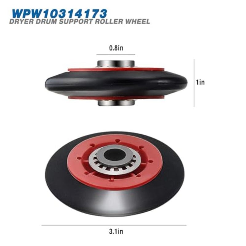 طقم إصلاح المجفف: بكرة المهمل W10837240، بكرة الأسطوانة WPW10314173، حزام 661570 فولت، بكرة المهمل 279640، مطاط معدني متين، فضي أسود، سهل التركيب - Image 2