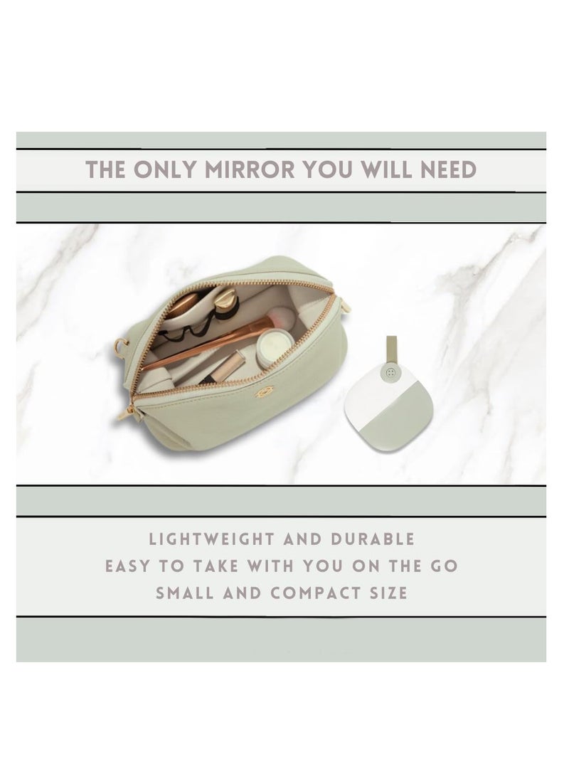 Rechargeable Travel Makeup Mirror, with LED Lights, Versatile Compact Dimmable Mirror with 3 Light Colors & Adjustable Brightness, Small Portable Vanity Mirror Handheld for Bags (Green)