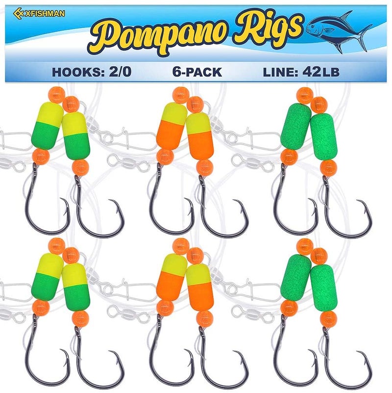 XFISHMAN Pompano-Rigs-for-Surf-Fishing-Saltwater-Gear with Double Circle & Wide Gap Hook-6-Pack Surf Fishing Tackle - Image 1