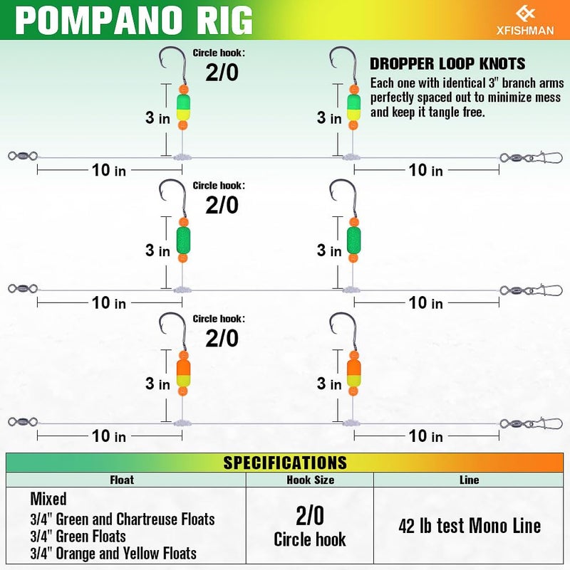 XFISHMAN Pompano-Rigs-for-Surf-Fishing-Saltwater-Gear with Double Circle & Wide Gap Hook-6-Pack Surf Fishing Tackle - Image 4